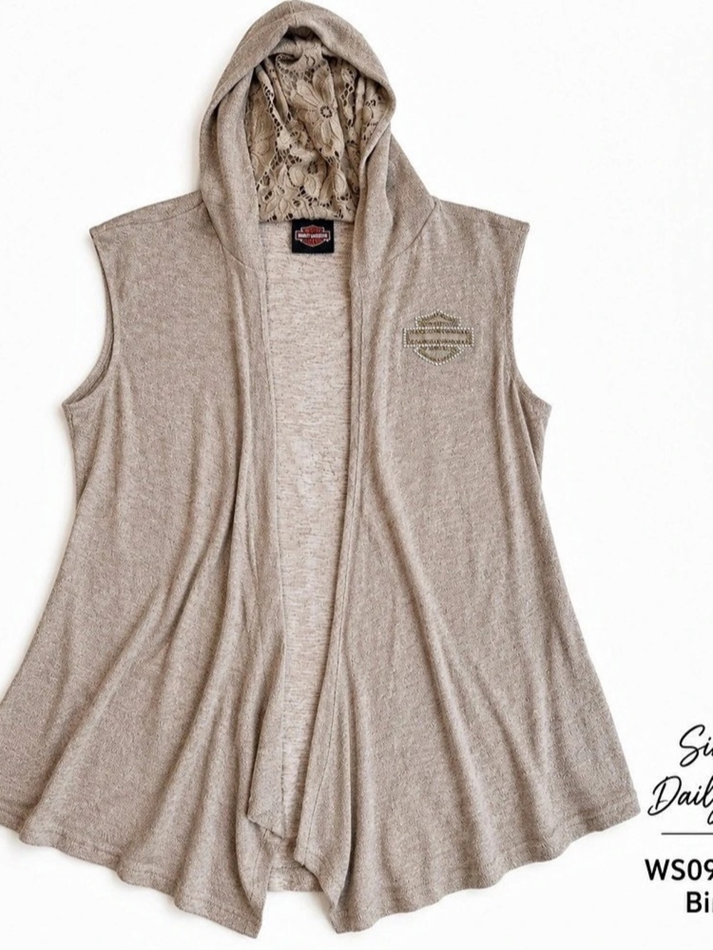 Harley Davidson Women’s Hooded Vest Rhinestone Eagle Lace Ride Free